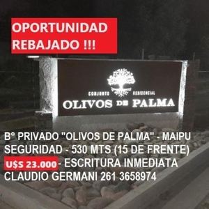 ESPECTACULAR LOTE BARRIO PRIVADO ''OLIVOS DE PALMA''. 530 METROS. SEGURIDAD 24 HS. TRANQUILIDAD. EXCELENTE ENTORNO