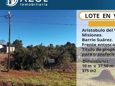 Terreno en venta aristóbulo del valle, lote en barrio suarez (inmediaciones a la escuela de comercio nro. 13), Aristobulo del Valle