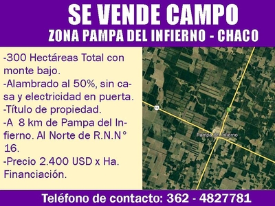Venta de Campo en Pampa del Infierno - Chaco. Título Prop.