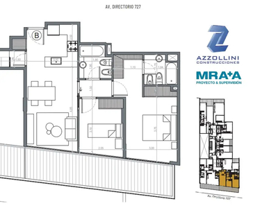 Venta Departamento 2 dormitorios a estrenar, Frente, 59m2, Av. Directorio 700 piso 9, Caballito