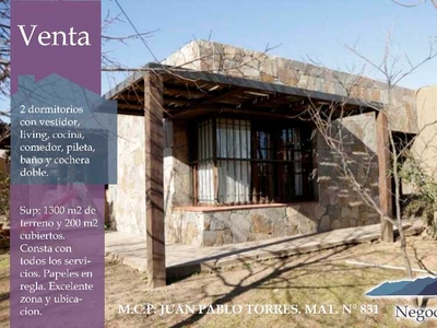 Casa en Venta en Juana Koslay - Las Chacras - 2 dorm - 6 amb - 200 m2 - 1.300 m2 tot.